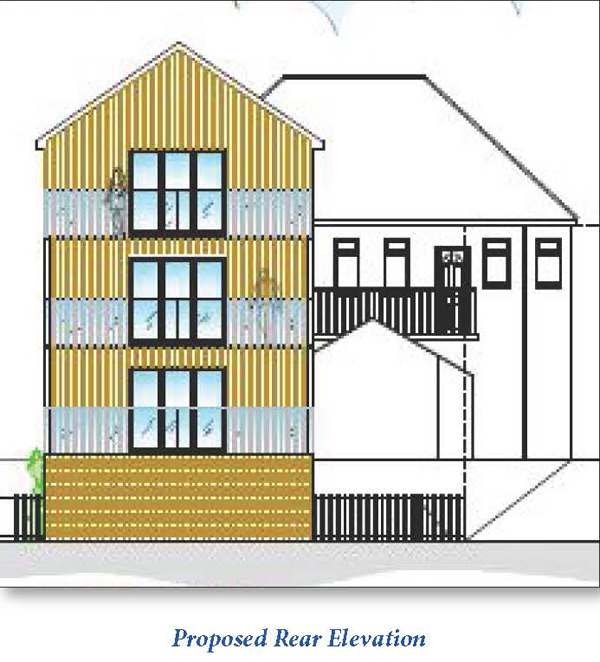 Lot: 153 - FREEHOLD LAND WITH PLANNING CONSENT FOR THREE ONE-BEDROOM FLATS - Proposed Rear Elevation